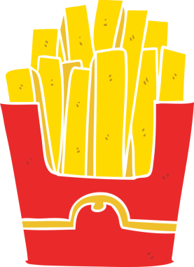 Bir insan tarafından çizilmiş düz renkli çizgi film kızartmaları.