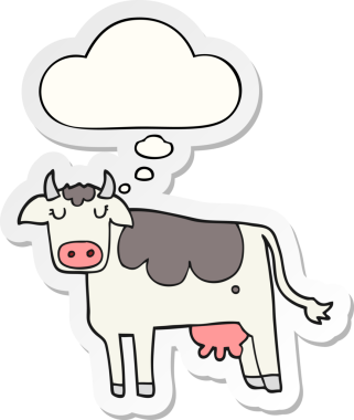 Düşünce baloncuklu çizgi film ineği insan tarafından çizilmiş bir çıkartma.