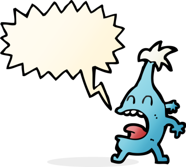 Bir insan tarafından çizilmiş konuşma balonlu komik bir yaratık.