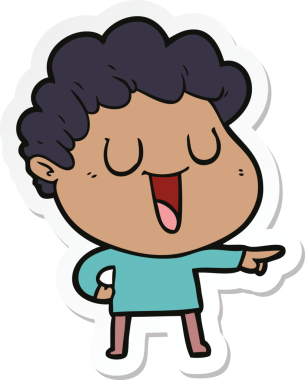 Bir insan tarafından çizilmiş, gülen bir çizgi film karakterinin çıkartması.