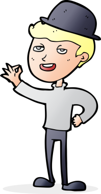 Bir insan tarafından çizilmiş melon şapkalı bir çizgi film adamı.