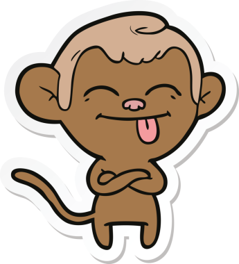 Bir insan tarafından çizilmiş komik bir maymun çıkartması.