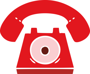 Bir insan tarafından çizilmiş kırmızı bir telefonun düz renkli retro karikatürü