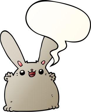 Bir insan tarafından çizilmiş, konuşma baloncuklu çizgi film tavşanı.