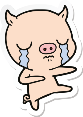 Bir insan tarafından çizilmiş, ağlayan bir domuzun çıkartması.