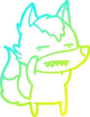 Bir insan tarafından çizilmiş dişleri gösteren çizgi bir kurt çizimi.