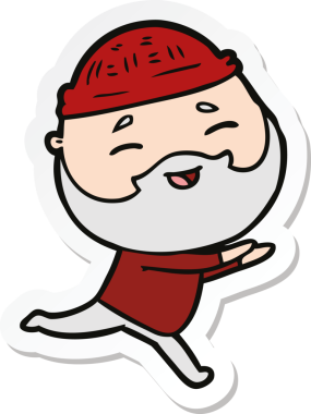 Bir insan tarafından çizilmiş mutlu sakallı bir adamın çıkartması.