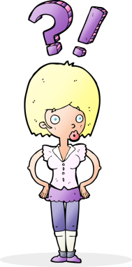 Çizgi filmdeki kadın bir insan tarafından çizilmiş sorular soruyor.