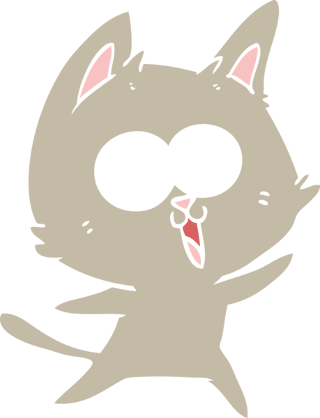 Bir insan tarafından çizilmiş komik düz renkli çizgi film kedisi.