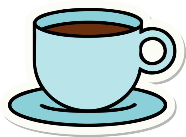 Bir insan tarafından çizilmiş bir fincan kahvenin geleneksel stiliyle dövme çıkartması.