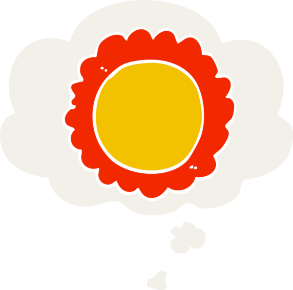 Düşünce baloncuğu olan karikatür çiçeği insan tarafından çizilmiş.