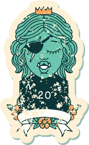 Retro Dövme Biçimi Bir insan tarafından çizilmiş 20 zarlı yarı ork düzenbaz karakter