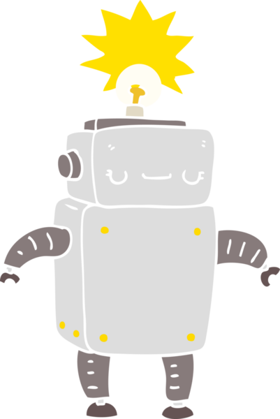 Bir insan tarafından çizilmiş düz renkli çizgi film robotu