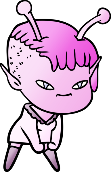 Bir insan tarafından çizilmiş sevimli uzaylı kız çizgi filmi.