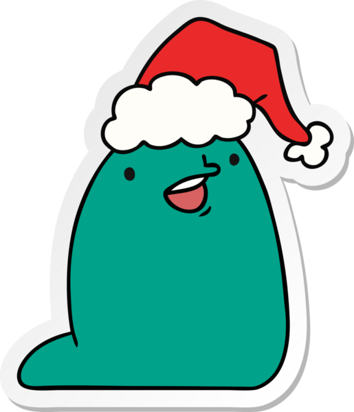 Bir insan tarafından çizilmiş kawaii sümüklü böceğinin Noel çıkartması.