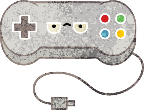 Bir insan tarafından çizilmiş bir oyun denetleyicisinin retro illüstrasyon tarzı karikatürü