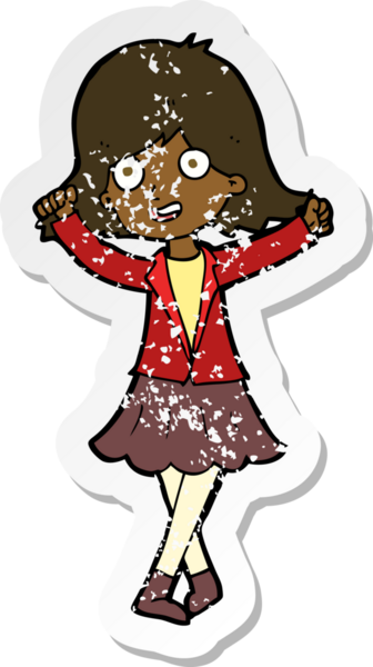 Bir insan tarafından çizilmiş mutlu bir kız çizgi filminin gerilimli yapıştırması.