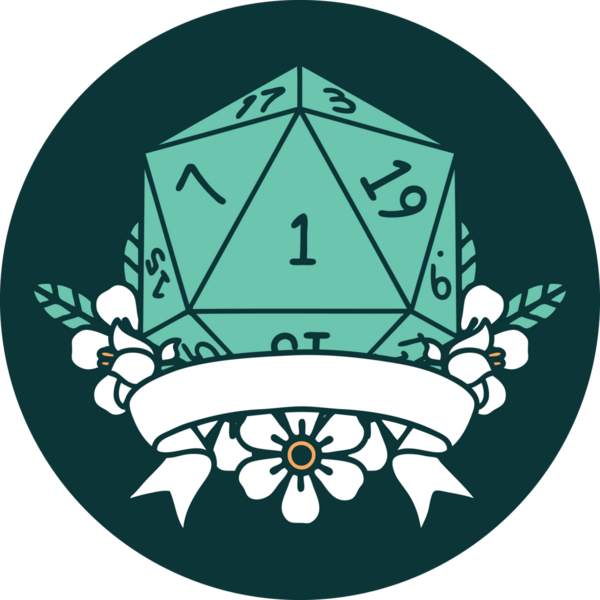 Bir insan tarafından çizilen bir d20 zar atma ikonu