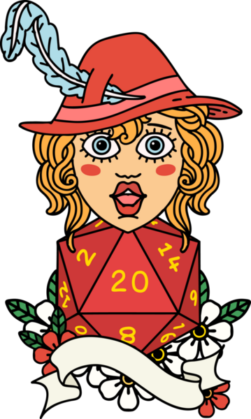 Bir insan tarafından çizilmiş 20 zarlı Retro Dövme Tarzı insan ozanı