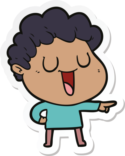 Bir insan tarafından çizilmiş, gülen bir çizgi film karakterinin çıkartması.