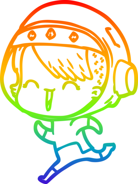 Gökkuşağı gradyan çizimi mutlu bir uzay kızının çizimi bir insan tarafından çizilmiş