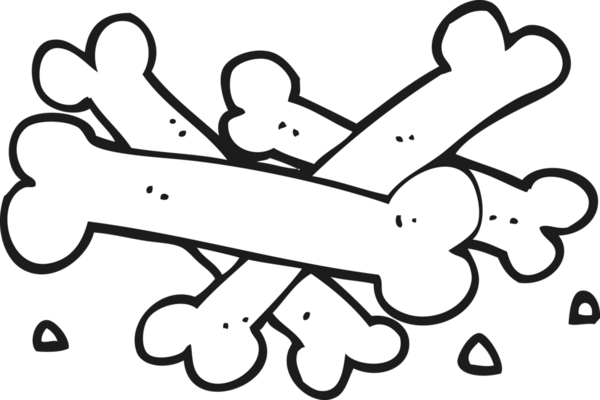 Bir insan tarafından çizilmiş siyah beyaz bir kemik yığını.