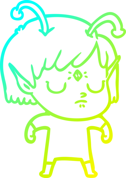 Bir insan tarafından çizilmiş bir uzaylı kız çizgi filmi.