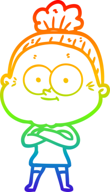 Gökkuşağı gradyan çizgi çizimi Bir insan tarafından çizilmiş mutlu yaşlı kadın