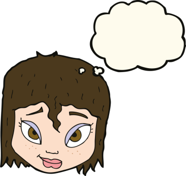 Bir insan tarafından çizilmiş düşünce baloncuklu kadın yüzü.