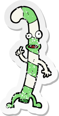 Bir insan tarafından çizilmiş Noel şekeri bastonuyla dans eden bir çizgi filmin gerilimli yapıştırması.