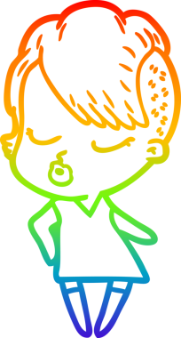 Gökkuşağı gradyan çizgi çizimi Bir insan tarafından çizilmiş güzel hippi kız