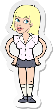 Bir insan tarafından çizilmiş kalçasında elleri olan bir karikatür kadının çıkartması.