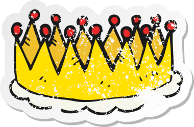 Bir insan tarafından çizilmiş bir karikatür taçının gerilimli retro etiketi