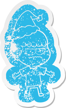 Bir insan tarafından çizilmiş Noel Baba şapkası giyen kızgın bir adamın garip bir karikatürü.