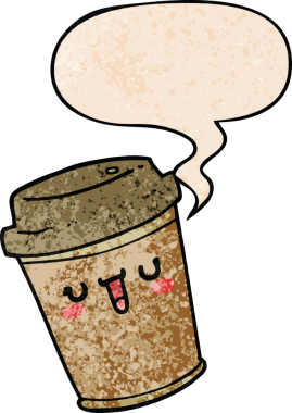 Çizgi film, bir insan tarafından çizilmiş eski moda konuşma baloncuklu kahveyi dışarı çıkarır.