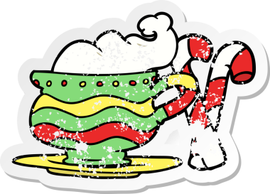 Bir insan tarafından çizilmiş karikatür Noel kakaosunun sıkıntılı çıkartması.