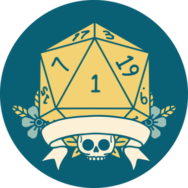 Retro Dövme Biçimi Doğal Bir d20 zar bir insan tarafından çizildi