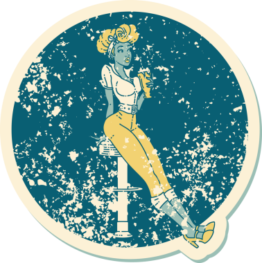 Bir insan tarafından çizilmiş milkshake 'i içen bir kızın geleneksel stil yapıştırmalı dövmesi.