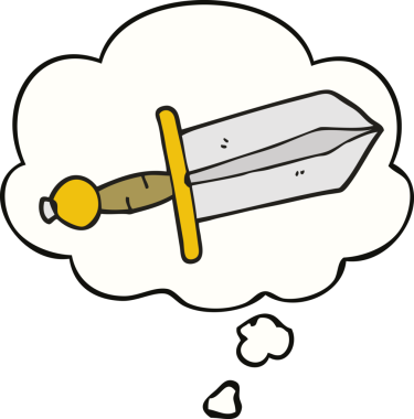 Bir insan tarafından çizilmiş düşünce baloncuklu çizgi film hançeri.