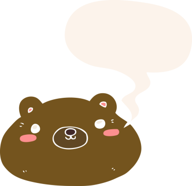 Bir insan tarafından çizilmiş eski tarz konuşma baloncuğu olan çizgi film ayısı.