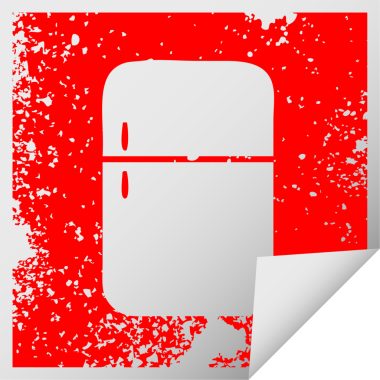 Bir insan tarafından çizilmiş buzdolabı dondurucusunun desenli kare soyma etiketi.