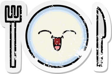 Bir insan tarafından çizilmiş tatlı bir yemek tabağının sıkıntılı çıkartması.