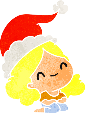 Bir insan tarafından çizilmiş Kawai kızının eski bir Noel karikatürü.