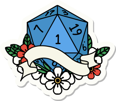 Bir insan tarafından çizilmiş doğal bir d20 zar etiketi.