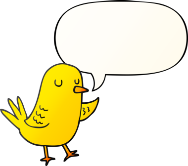 bir insan tarafından çizilmiş yumuşak eğimli konuşma baloncuklu çizgi film kuşu