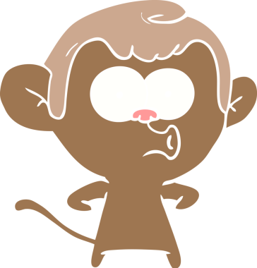 Bir insan tarafından çizilmiş düz renkli çizgi film öten maymun.