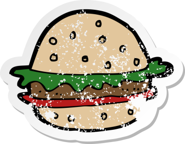 Bir insan tarafından çizilmiş çizgi film hamburgerinin gerilimli yapıştırması.