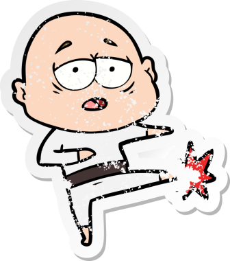 Bir insan tarafından çizilmiş yorgun ve kel bir adamın sıkıntılı çıkartması.