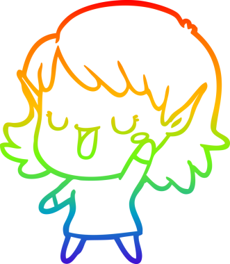 Gökkuşağı gradyan çizgi çizimi bir insan tarafından çizilmiş bir elf kızı