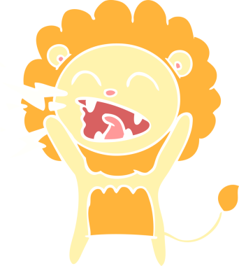 Düz renkli karikatür kükreyen aslan bir insan tarafından çizilmiş.